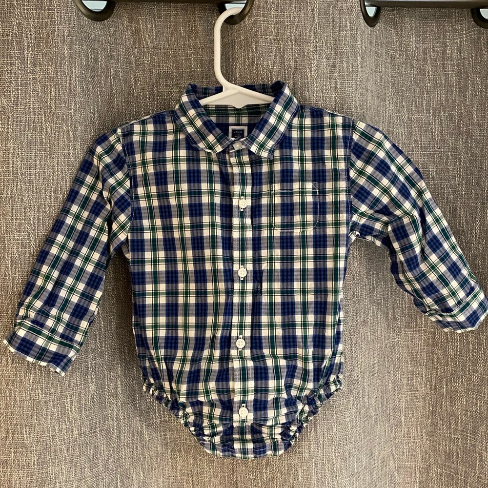 Janie & Jack Boy Size 12-18 Month Button Down Plaid Onesie